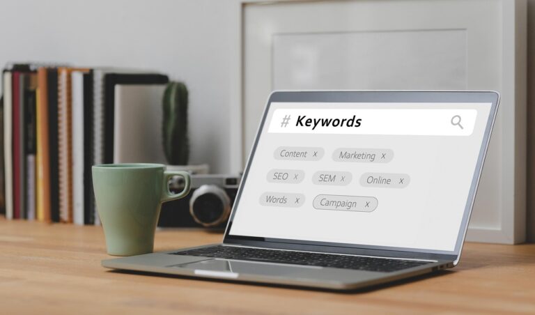 A clean desk showing organized notes and a laptop displaying website analytics